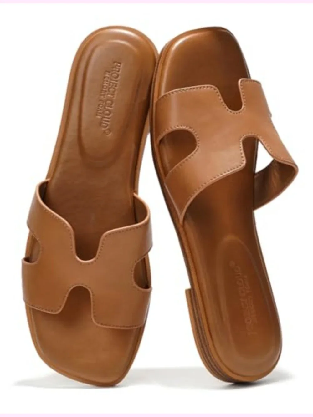 Genuine Leather Slide Sandals with Memory Foam Insole - Flat Womens Sandals